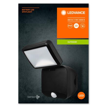 LEDVANCE Battery LED Spotlight Sensor 4W 4000K IP54 Black 4058075227347