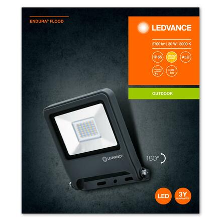 LEDVANCE LED reflektor ENDURA Flood 30 W 3000 K tmavě šedá 4058075237964