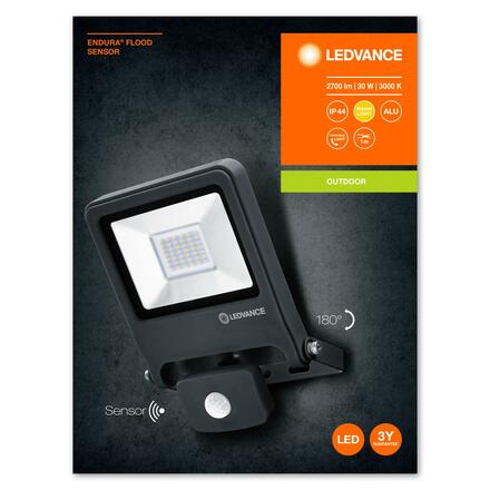 LEDVANCE LED reflektor ENDURA Flood Sensor 30 W 3000 K tmavě šedá 4058075239548