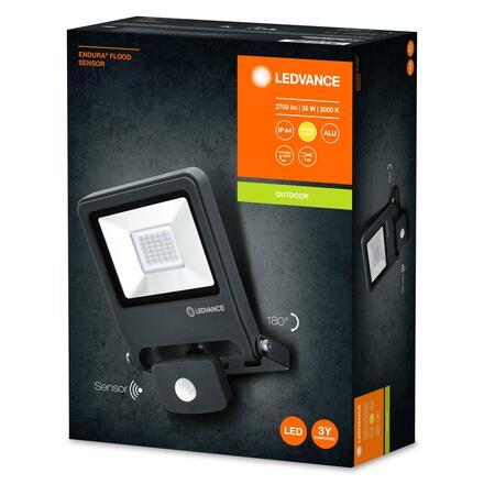 LEDVANCE LED reflektor ENDURA Flood Sensor 30 W 3000 K tmavě šedá 4058075239548
