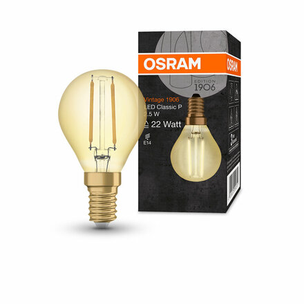 OSRAM Vintage 1906 LED CL P FIL GOLD 22 non-dim 2,5W/824 E14