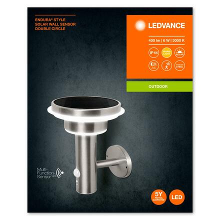 LEDVANCE ENDURA Style Solar Wall Sensor Double Circle 6W Stainless Steel 4058075392687