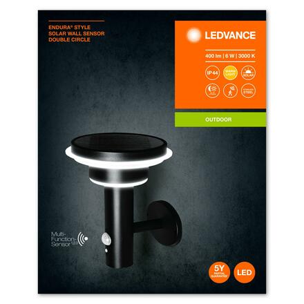 LEDVANCE ENDURA Style Solar Wall Sensor Double Circle 6W Black 4058075392724