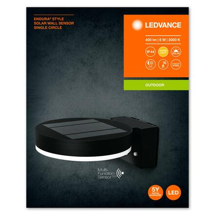 LEDVANCE ENDURA Style Solar Wall Sensor Single Circle 6W Black 4058075392762
