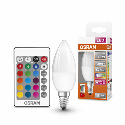 OSRAM LED STAR+ CL B RGBW FR 25 stmívatelné ovladačem 4,5W/827 E14