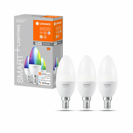 LEDVANCE SMART+ WiFi Candle 40 4.9W RGB+2700-6500K E14 3ks 4058075485938