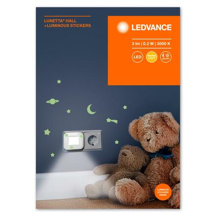 LEDVANCE svítidlo do zásuvky Lunetta Hall 3000K + svíticí polepky 4058075730120
