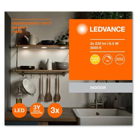 LEDVANCE svítidlo pod skříňku Undercabinet Spot Magnet 75mm 8.5W 3000K 4058075762312