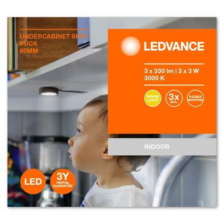 LEDVANCE svítidlo pod skříňku Undercabinet Spot Puck 65mm 3 x 3W černá 4058075791589