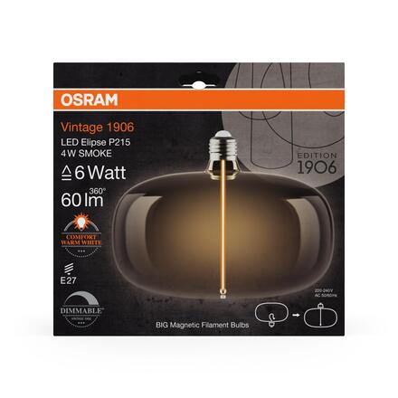 LEDVANCE LED žárovka Vintage 1906 Big Elipse 4 W E27 220-240 V stmívatelná 1800 K kouřová