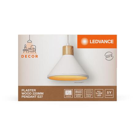 LEDVANCE závěsné svítidlo Plaster Wood 220 mm E27 bílé 4058075838406