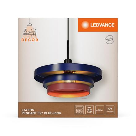 LEDVANCE závěsné svítidlo Layers E27 modré 4058075839007