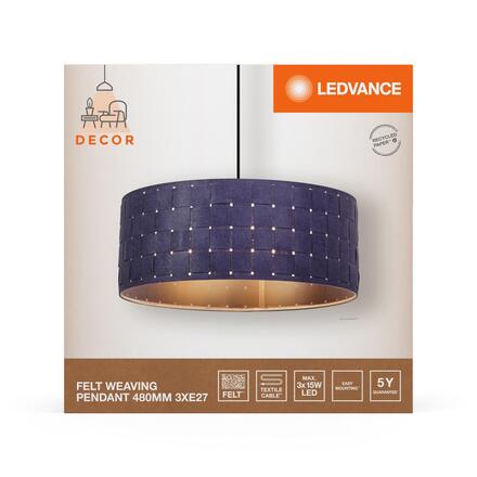 LEDVANCE závěsné svítidlo Felt Weaving 480 mm 3xE27 tmavá šedá 4058075839069