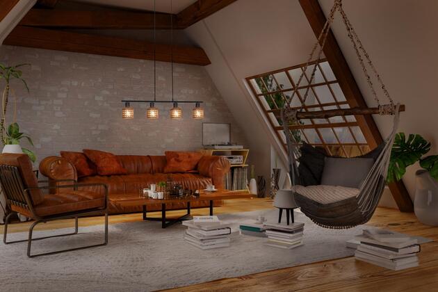 LEDVANCE závěsné svítidlo Clay Windows lineární 4xE27 hnědé 4058075841000