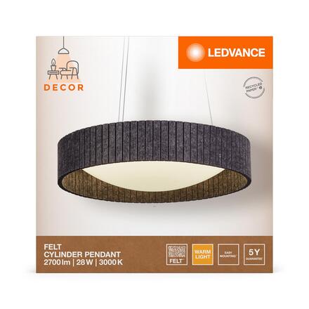 LEDVANCE LED závěsné svítidlo Felt Cylinder 28W 830 tmavá šedá 4058075841567