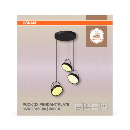 LEDVANCE závěsné svítidlo Decor Puck 3x36 W 220-240 V 3000 K černé