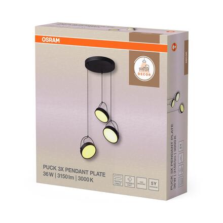 LEDVANCE závěsné svítidlo Decor Puck 3x36 W 220-240 V 3000 K černé