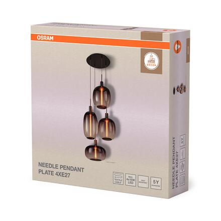LEDVANCE závěsné svítidlo Decor Pendant Needle Plate 4xE27 220-240 V tmavě šedé