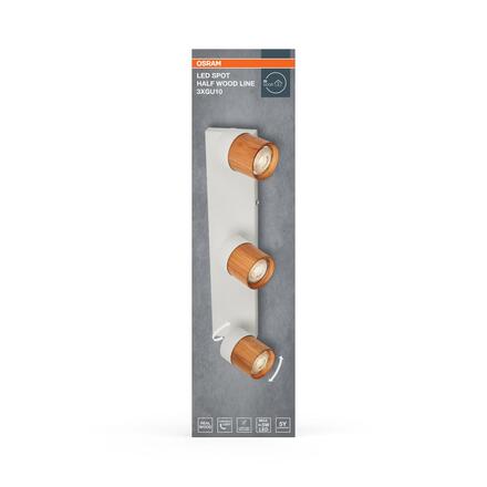 LEDVANCE stropní bodové svítidlo Half Wood Line 3xGU10 220-240 V bílé/dřevo nastavitelné