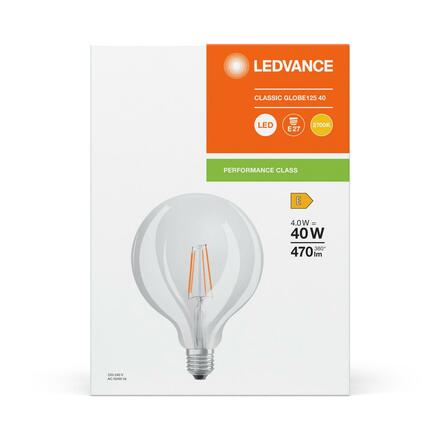 LEDVANCE LED CLASSIC GLOBE125 40 P 4W 827 FIL CL E27 4099854054198