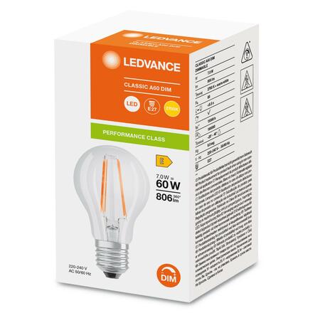 LEDVANCE LED CLASSIC A 60 DIM P 7W 827 FIL CL E27 4099854054396