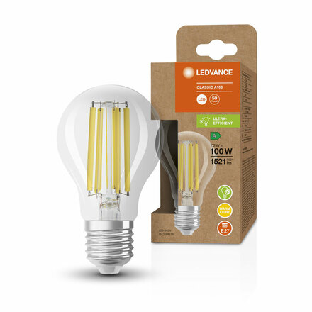 LEDVANCE LED CLASSIC A 100 EEL A S 7.2W 830 FIL CL E27 4099854060199