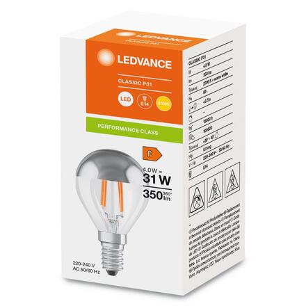 LEDVANCE LED CLASSIC P 31 MIR S P 4W 827 FIL SIL E14 4099854070037