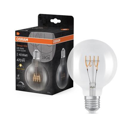 LEDVANCE LED žárovka Vintage 1906 Globe G95 4,8 W E27 2700 K stmívatelná čirá