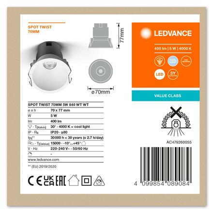 LEDVANCE zapuštěné svítidlo Spot Twist 70mm 5W 4000K bílá 4099854089084