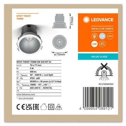 LEDVANCE zapuštěné svítidlo Spot Twist 70mm 5W 4000K bílá/stříbrná 4099854089121