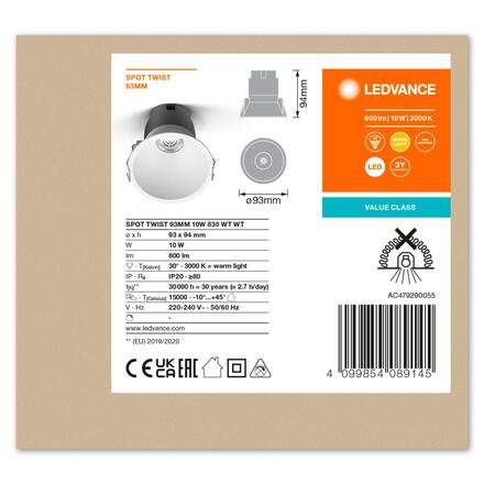 LEDVANCE zapuštěné svítidlo Spot Twist 93mm 10W 3000K bílá 4099854089145