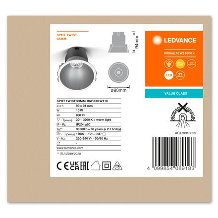 LEDVANCE zapuštěné svítidlo Spot Twist 93mm 10W 3000K bílá/stříbrná 4099854089183