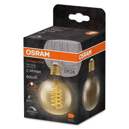 LEDVANCE Vintage 1906 Globe 80 48 Filament DIM 7W 822 Gold E27 4099854090820