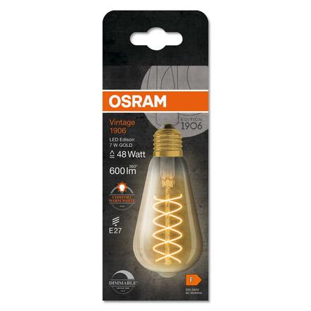LEDVANCE Vintage 1906 Edison 48 Filament DIM 7W 822 Gold E27 4099854091049