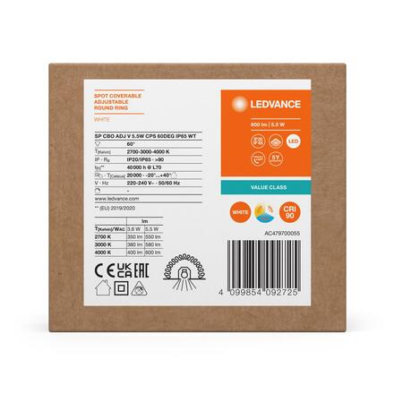 LEDVANCE zapuštěné LED svítidlo SP CBO ADJ V 5.5W CPS 60DEG IP65 WT 4099854092725