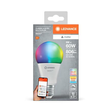LEDVANCE SMART+ MATTER RGB Classic A60 9W 827-865 Multicolor E27 4099854194825