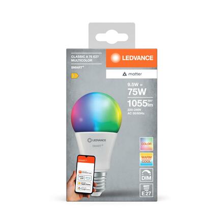 LEDVANCE SMART+ MATTER RGB Classic A75 9.5W 827-865 Multicolor E27 4099854194849