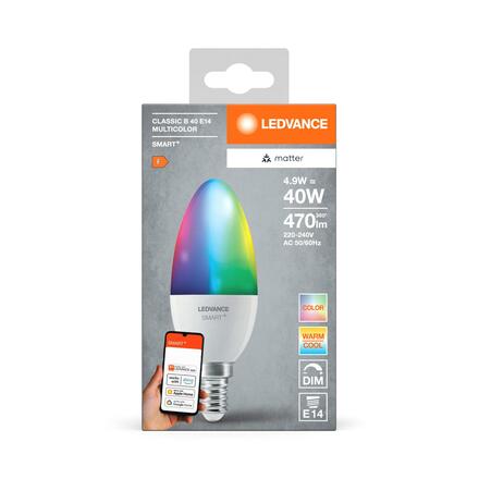 LEDVANCE SMART+ MATTER RGB Classic B40 4.9W 827-865 Multicolor E14 4099854194894