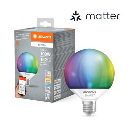 LEDVANCE SMART+ MATTER RGB Globe 95 100 14W 827-865 Multicolor E27 4099854194931