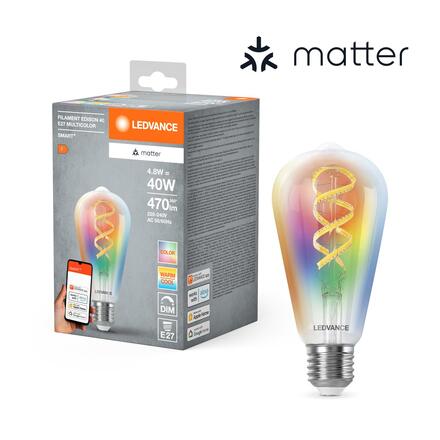 LEDVANCE SMART+ MATTER RGB Filament Edison 40 4.8W 827-865 Multicolor E27 4099854195006