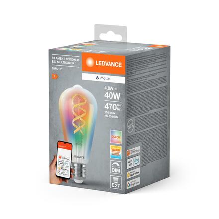 LEDVANCE SMART+ MATTER RGB Filament Edison 40 4.8W 827-865 Multicolor E27 4099854195006