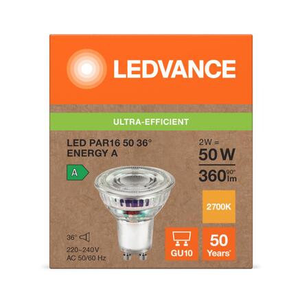 LEDVANCE LED PAR16 50 36°  třída A S 2W 827 GU10 4099854245251