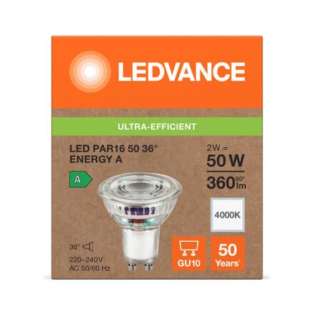 LEDVANCE LED PAR16 50 36°  třída A S 2W 840 GU10 4099854245275