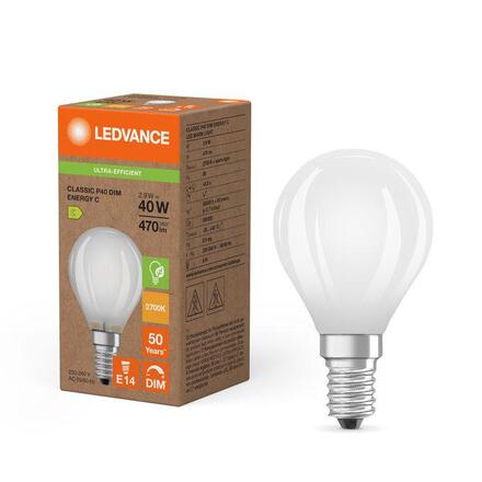 LEDVANCE LED Classic P 40 Filament DIM třída C S 2.9W 827 matná E14 4099854253362