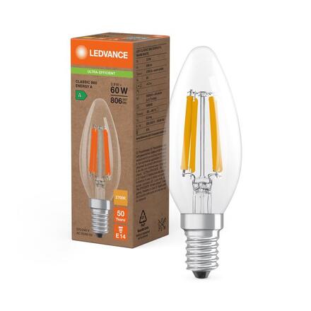 LEDVANCE LED Classic B 60 Filament třída A S 3.8W 827 čirá E14 4099854255304