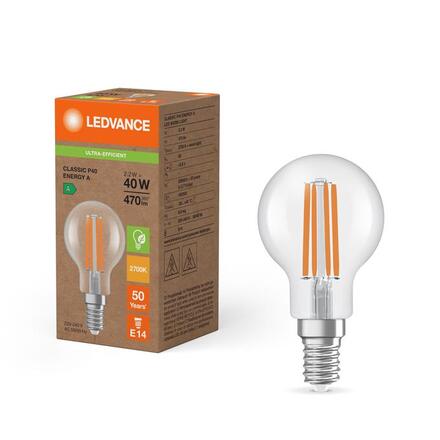 LEDVANCE LED Classic P 40 Filament třída A S 2.2W 827 čirá E14 4099854255373