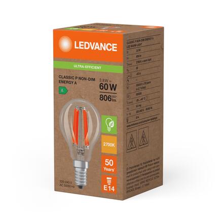 LEDVANCE LED Classic P 60 Filament třída A S 3.8W 827 čirá E14 4099854255397