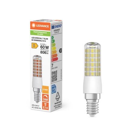 LEDVANCE LED T Slim 60 320° DIM P 6.5W 827 čirá E14 4099854267222