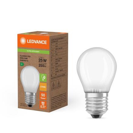 LEDVANCE LED Classic P 25 Filament třída A S 1.2W 827 matná E27 4099854281990
