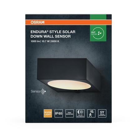 LEDVANCE venkovní solární nástěnné svítidlo Endura Style Sensor 10,7 W 880 lm 3000 K stmívatelné senzor IP54